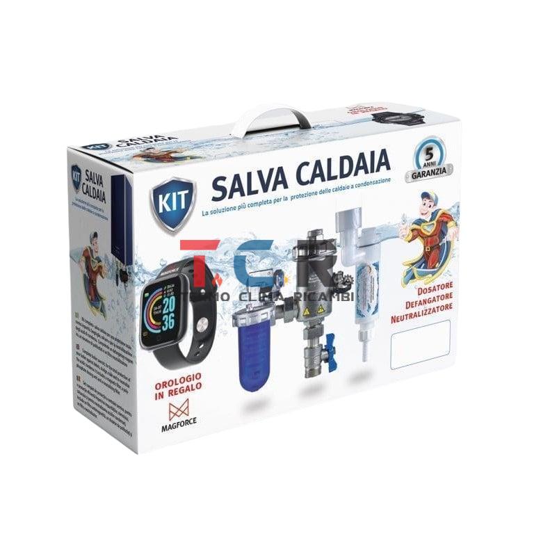 Kit Salvacaldaia Eco Premium completo di defangatore magnetico in ottone neutralizzatore di condensa dosatore di polifosfati con orologio smart in omaggio